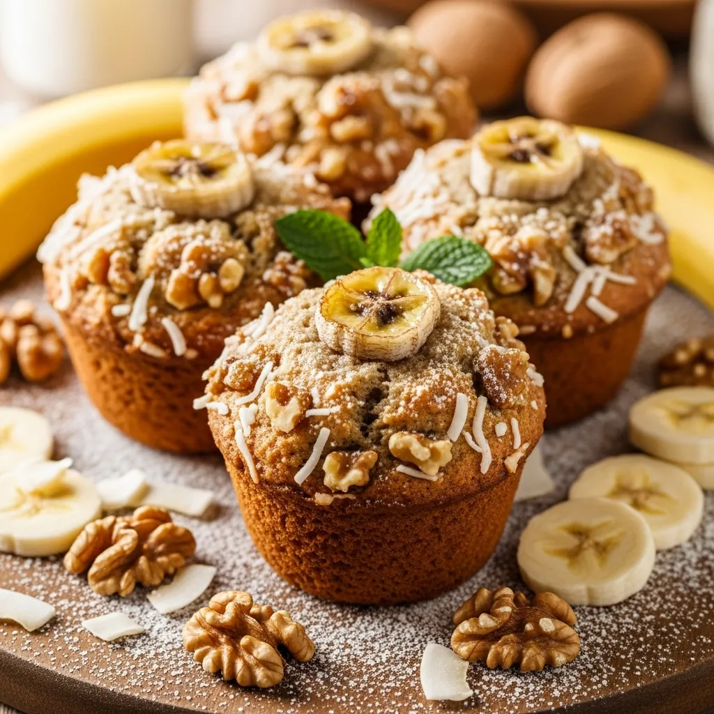 Healthy Banana Coconut Walnut Muffins