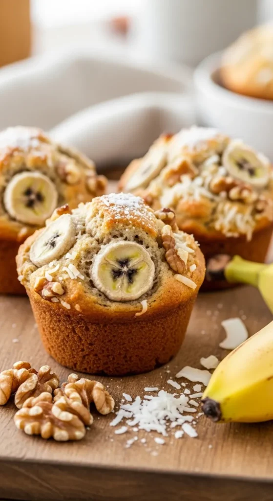 Healthy Banana Coconut Walnut Muffins