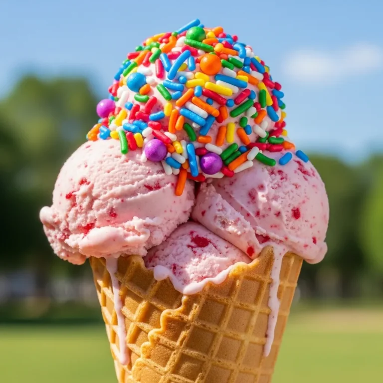 Strawberry Ice Cream Cone with Sprinkles