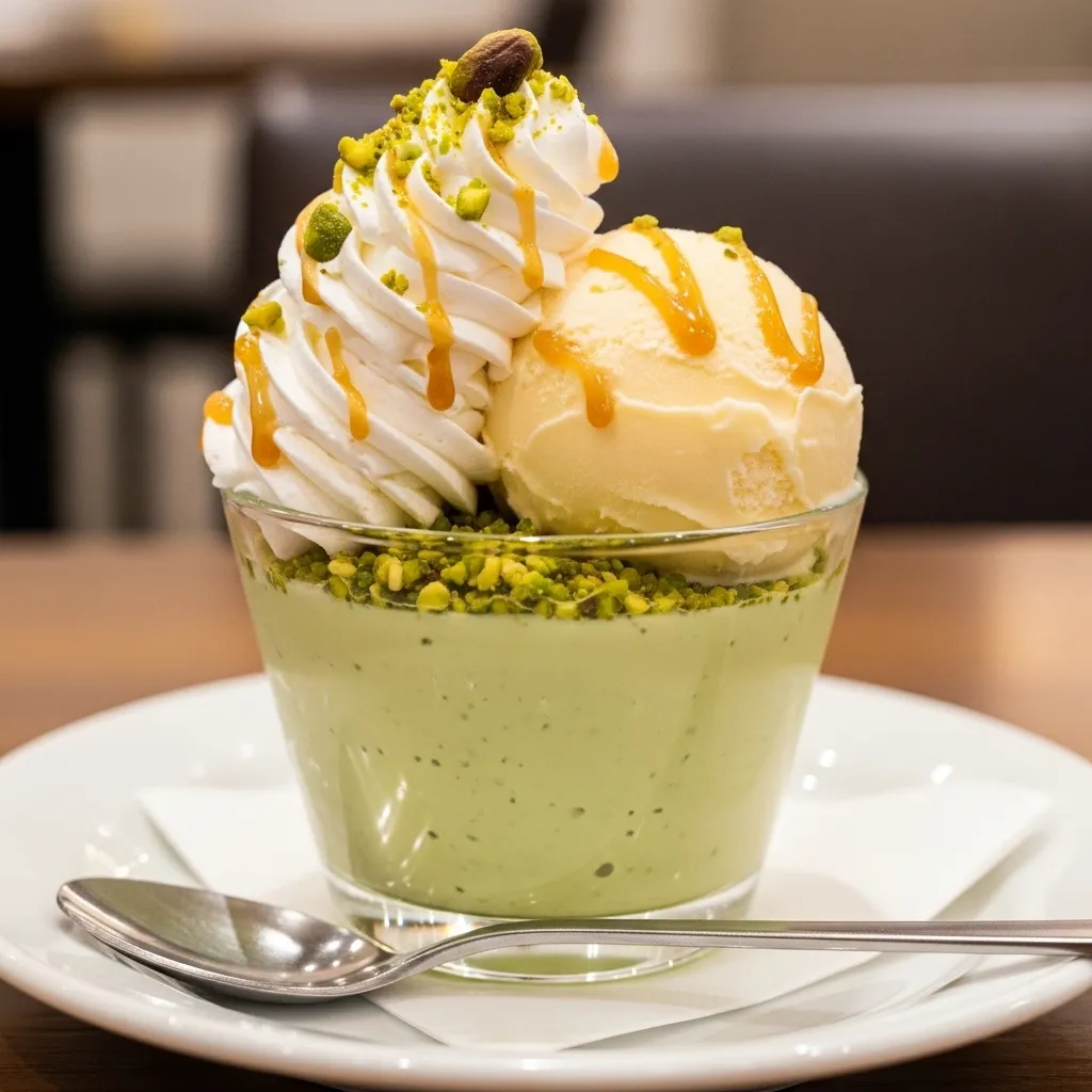 Pistachio Pudding Dessert With Ice Cream