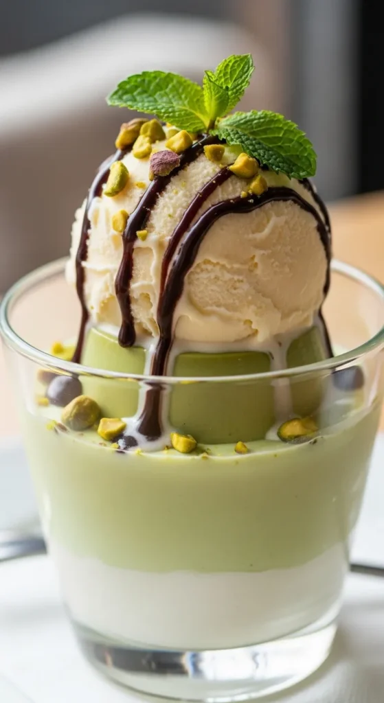 Pistachio Pudding Dessert With Ice Cream