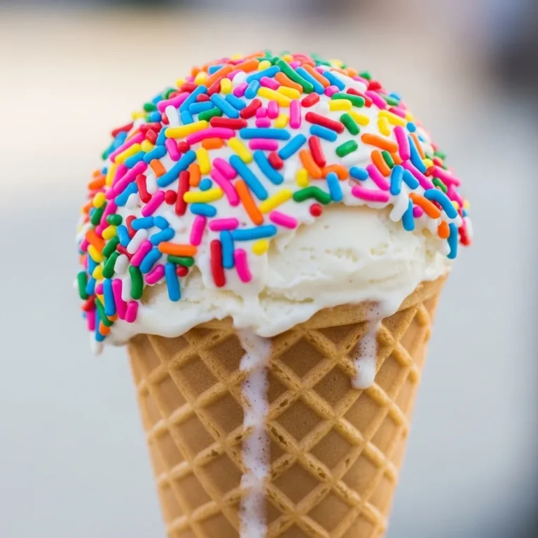 Vanilla Ice Cream Cone With Rainbow Sprinkles