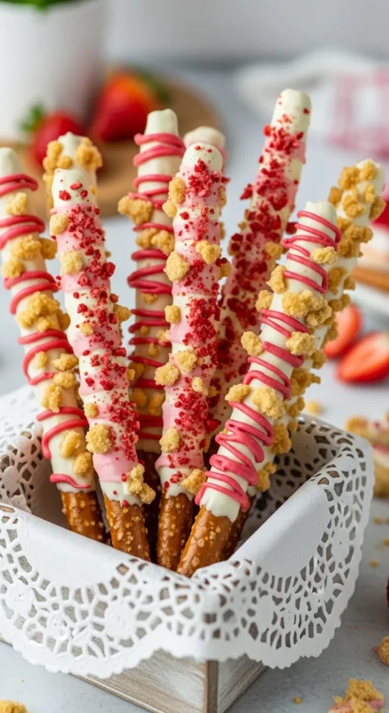 Strawberry Shortcake Pretzel Rods