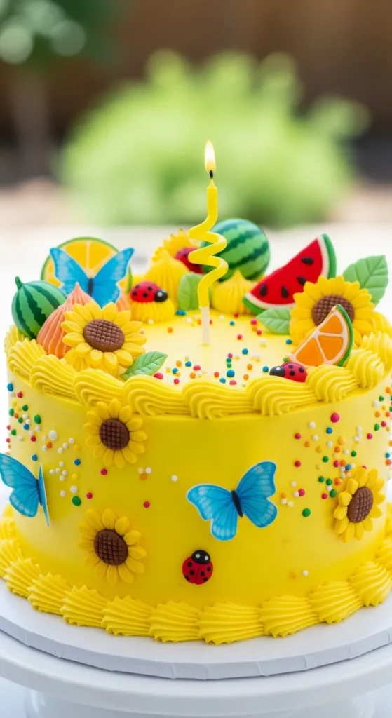 Bright Vibrant Summer Birthday Cake - Bright Yellow & Fun