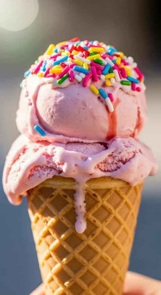 Strawberry Ice Cream Cone with Sprinkles