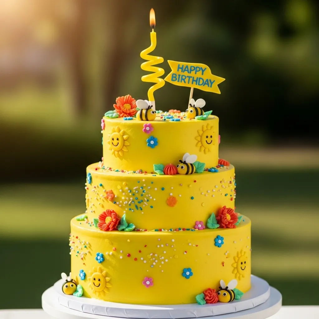 Bright Vibrant Summer Birthday Cake - Bright Yellow & Fun