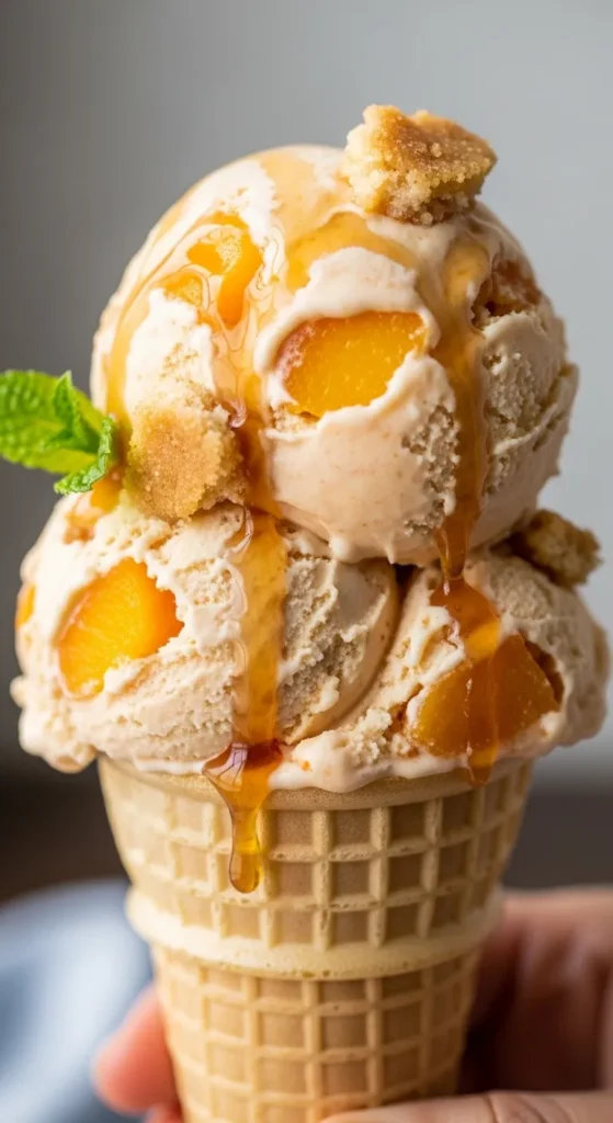 Peach Cobbler Ice Cream Cone