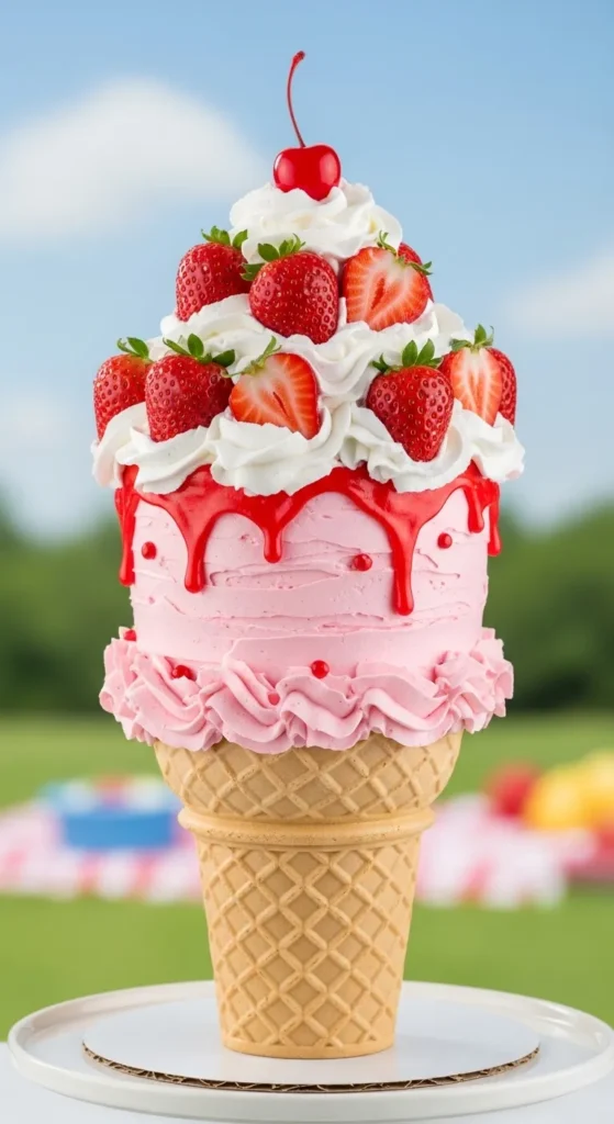 Strawberry Ice Cream Cone Cake